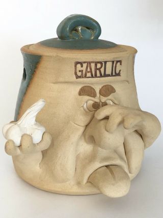 Vintage Anthropomorphic Garlic Keeper Chef Head Jar Clothespin Stinky Nose Face