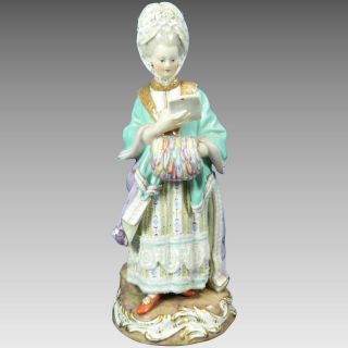 Antique First Class Meissen Porcelain Figurine Statue Lady Germany