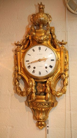 Antique French Cartel Wall Clock Ormolu Gilt Bronze Louis XVI 2