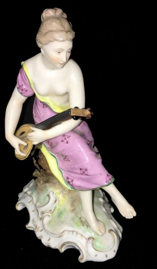 Antique Rare Ludwigsburg Porcelain Lady With Lute Figurine Germany Late 1700s
