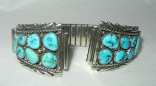 Vintage Navajo Native American Indian Silver & Turquoise Watch Band Unsigned
