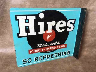 Vintage Hires Root Beer Refreshing Double Sided Painted Advertising Flange Sign