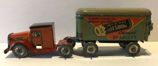 Vintage Lindstrom Pep - O - Life Savers Tin Litho Toy Truck And Trailer
