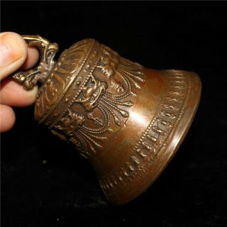 3.  35 " Chinese Copper Carved God Beast Lion Head Meditation Bell Small Bell Rn