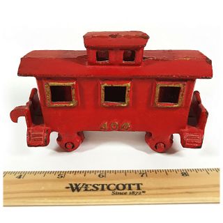 Charming Toy Train Caboose Old Rare Cast Iron Red Car Vintage Locomotive Antique