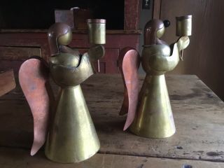 Vintage Copper & Brass Angel Candle Holder Set Christmas Heaven 9.  5 " Tall