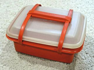 Vtg Tupperware Retro Pack N Carry Lunch Box Carrier Tote 1254 – Paprika Red Euc