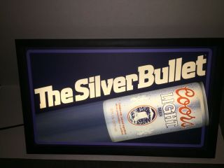 Vintage Coors Light Beer Silver Bullet Lighted Sign Bar Man Cave 1993