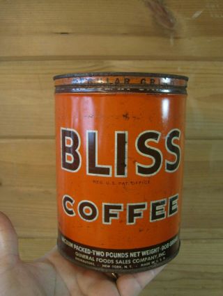 Vintage Bliss Coffee Tin Can Advertising Two Pound Coffee Tin Litho B1138
