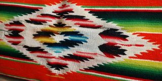 Vintage Wool Mexican Serape Saltillo Rug Blanket Runner