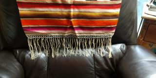 Vintage Wool Mexican Serape Saltillo Rug Blanket Runner 3