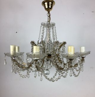 Antique 1920s Queen Anne Cut Crystal Chandelier Ceiling Lamp Light Vtg Lighting
