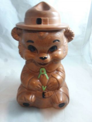 Vintage 1960s Twin Winton Ranger Bear Cookie Jar Smokey The Bear Felt On Bottom