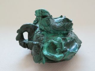 Old Chinese Carved Malachite Covered Duck Shaped Water Pot,  Frog,  Crab,  Shell Nr