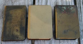 Three Antique Vintage Catholic & Kjv Holy Bible Brass Metal Cover Wwii Military
