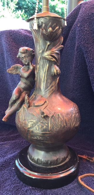Bronze Large Stunning Figural French Lamp With Cherub 2