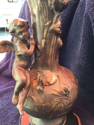 Bronze Large Stunning Figural French Lamp With Cherub 3
