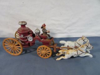 Vintage Cast Iron Horse Drawn Fire Engine Water Wagon