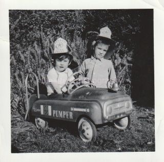 Pumper Car Boys Vintage Found Photo Bw Little Firemen 811 42 L
