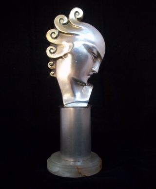 Vintage,  Art Deco Sculpture Silvered Bronze Lady Head / Mask In Profile 1930 
