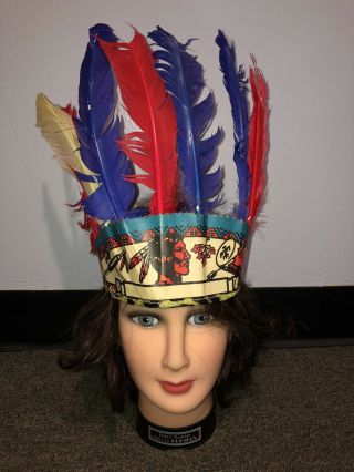 Vintage Brave Feathers Chief Indian Headdress Headband Children 