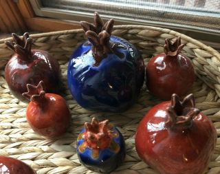 Ceramic Pomegranates (set Of 6) Handmade In Israel - Signed By Artist