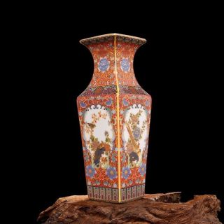 Old China Porcelain Qing Yongzheng Colour Enamels Gilt Flower Bird Vase Rn06
