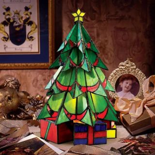 Stained Glass Christmas Tree Large Table Lamp 16 " Illuminated Sculpture