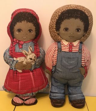 African American Dolls Cloth Vintage Boy Girl Handmade From Flour Sack