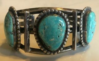 Old Heavy (2.  5 Oz) Vintage Navajo Turquoise & Sterling Silver Row Cuff Bracelet