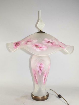 Charles Lotton Frosted And Rose Art Glass Table Lamp Signed 2000