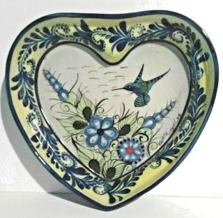 Guate Mayan Ke Heart Dish Bowl Tray Hand Painted Vintage Ceramic Clay Pottery