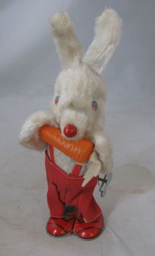Vintage Wind Up Tin Toy Rabbit Or Bunny Eating A Carrot