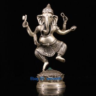 Chinese Old Handwork Carved Tibetan Silver Elephant Nose Buddha Statue