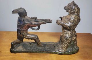 Antique Vintage Cast Iron Mechanical Bank - Rare Shooting Bear