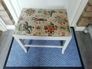 Antique Vintage Grey Painted Piano Stool Dressing Table Stool Foot Stool