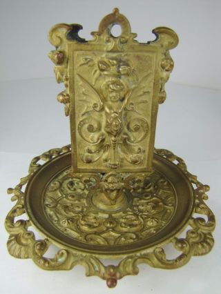 Antique Art Nouveau Bronze Match Book Holder Tray Winged Cherub Exquisite Design