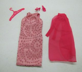 Vintage Barbie Doll " Pink Sparkle " 1440 Fashion Outfit Mod 1967 Dress Coat Cape