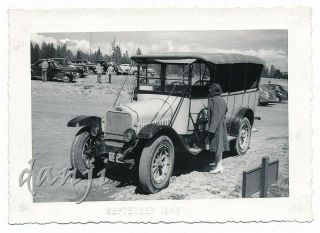 Lady By White Transportation Car At Yellowstone National Park Wy 1946 Photo