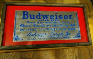 Budweiser Lager Beer Mirror Sign Vintage Advertising 12 " X 6 - 1/2 " Red