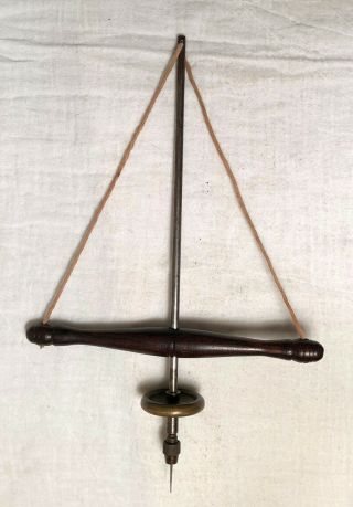 Antique Small Jeweler ' s Pump Drill with Brass Fly Wheel and Rosewood Cross Bar 2