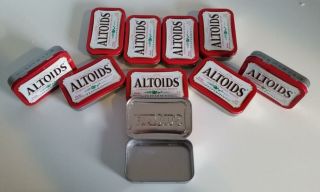 Altoids Tins 10 Empty 1.  76oz White Red Sewing Fishing Jewelry Knick Knack Crafts