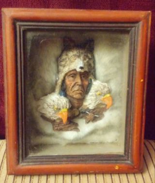 Native American Indian Fur With Wolf And Eagles Shadow Box