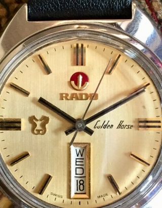 Vintage Rado Golden Horse Automatic Day Date Ss Stunning Gold Dial
