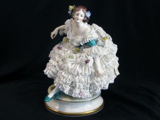 Large Volkstedt Dresden Lace Victorian Lady Figure - 10 "