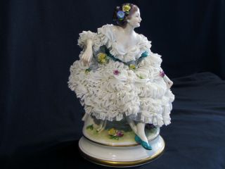 LARGE VOLKSTEDT DRESDEN LACE VICTORIAN LADY FIGURE - 10 