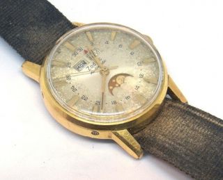 Vintage Men ' s ZODIAC TRIPLE CALENDAR MOONPHASE Wrist Watch (Parts) 2