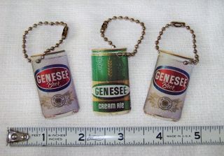 3 Vintage GENESEE BEER_GENESEE CREAM ALE Double - Sided Can Advertising Keychains 2