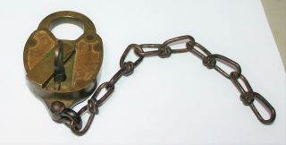 Antique Large Heart Shaped Brass Padlock with Key CREO USA C 32 Fine 3
