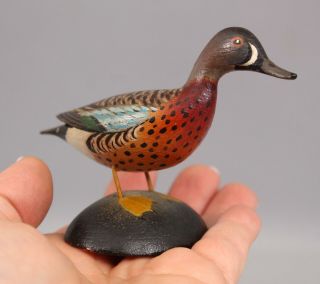 Miniature Antique Elmer Crowell Carved & Painted Folk Art Blue - Winged Teal Duck